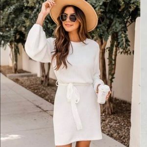 White knit turtleneck dress